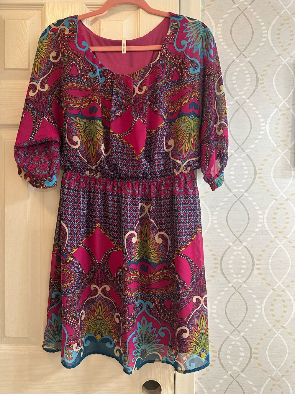 hello miss Fuchsia Paisley-Print Mini Dress